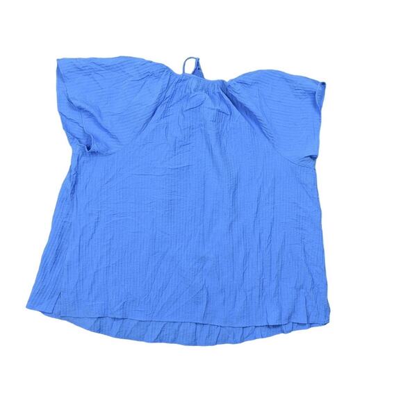 Lane Bryant Blue Blouse Plus Size 26/28 Cotton Blend Short Sleeve Keyhole - Picture 2 of 7